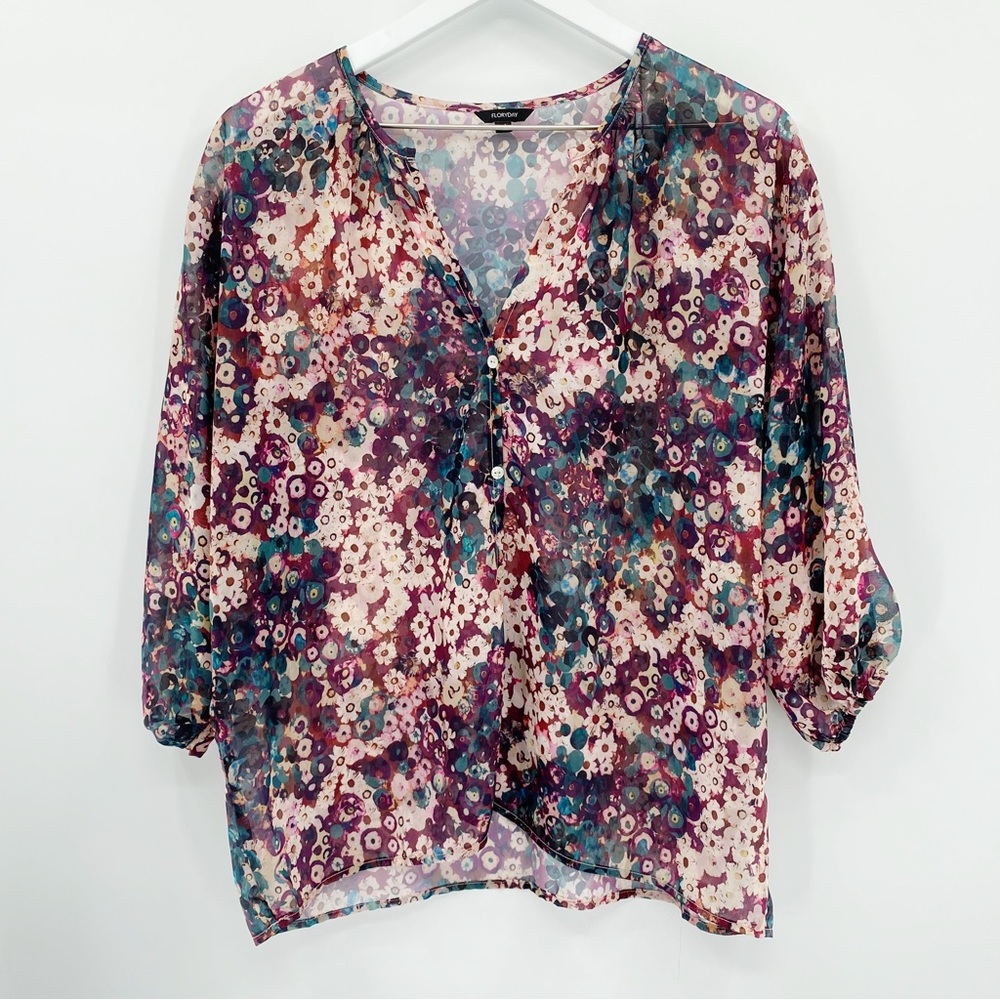 Floryday Floral Deep-V Casual 3/4 Sleeve Blouse, M